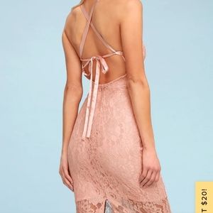 Lulu's - Wishful Wanderings Blush Pink Lace Bodycon Midi Dress - XS